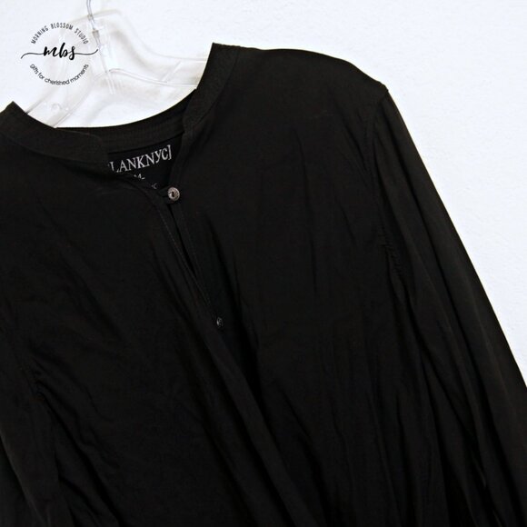 NWT Blank NYC Sugar Baby Wrap Front Long Sleeve Blouse Black Women M - Picture 3 of 8